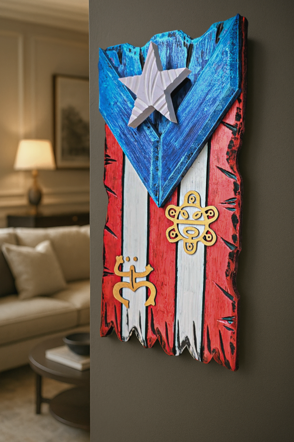 A. Bandera con Sol y Coquí Taíno 10" x 19"