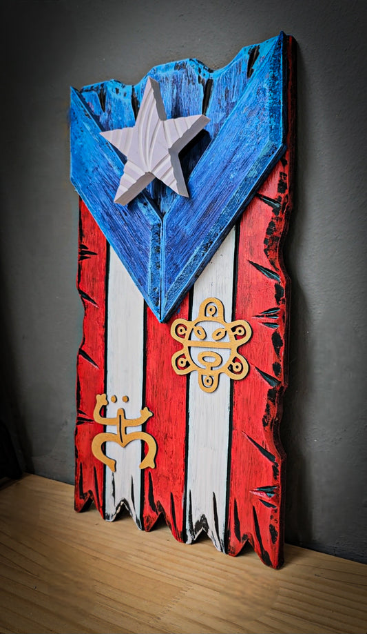 A. Bandera con Sol y Coquí Taíno 10" x 19"