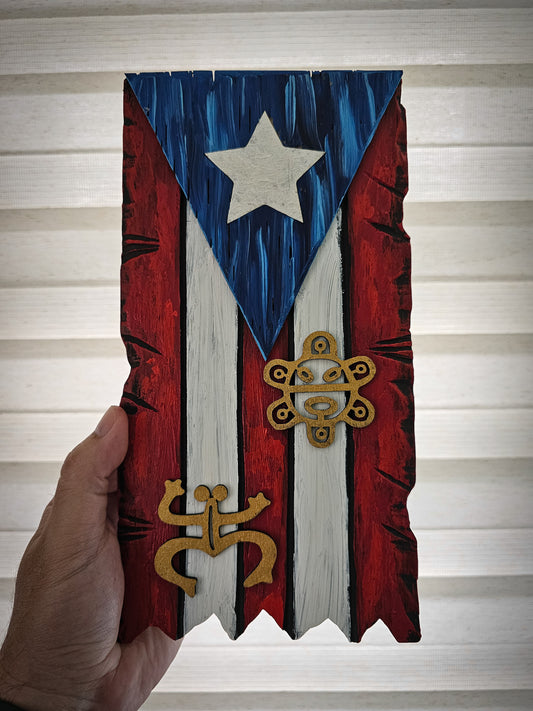 A. Bandera con símbolos Taínos, Tamaño  6" x 11"