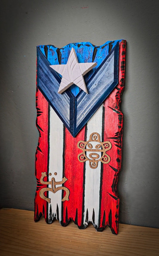 A. Bandera con Sol y Coquí Taíno 9" x 19"