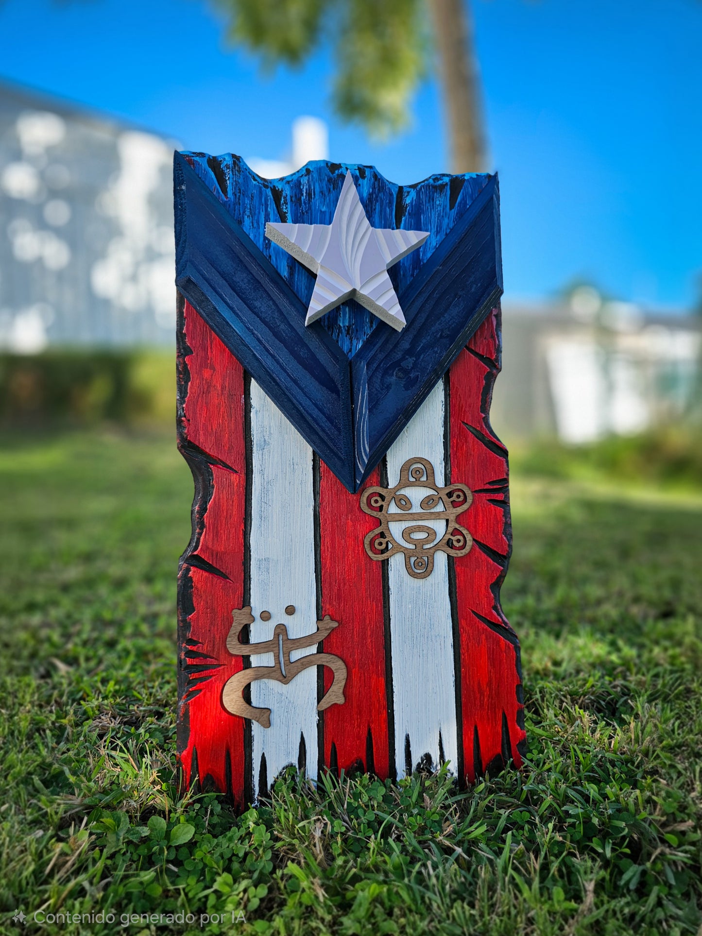 A. Bandera con Sol y Coquí Taíno 10" x 19"