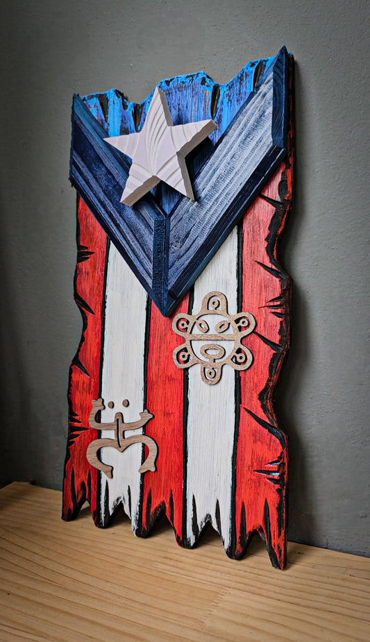 A. Bandera con Sol y Coquí Taíno 10" x 19"